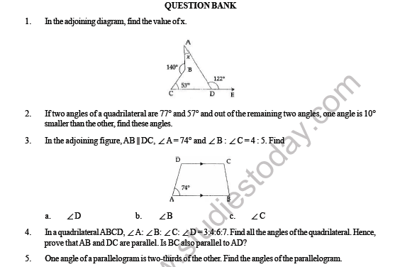 Cbse Class 8 Maths Understanding Quadrilaterals Question Bank